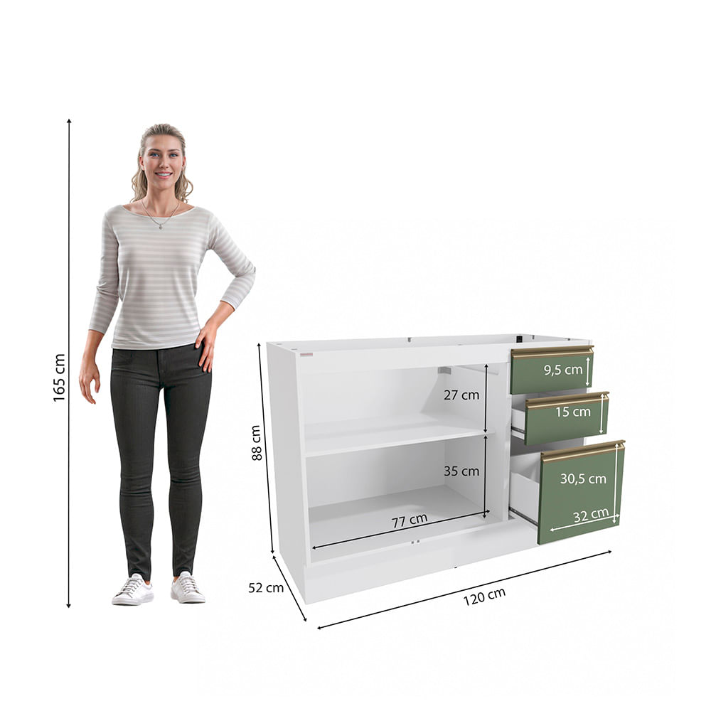 Balcão de Pia Celeste Kappesberg 100% MDF 2 Portas 3 Gavetas