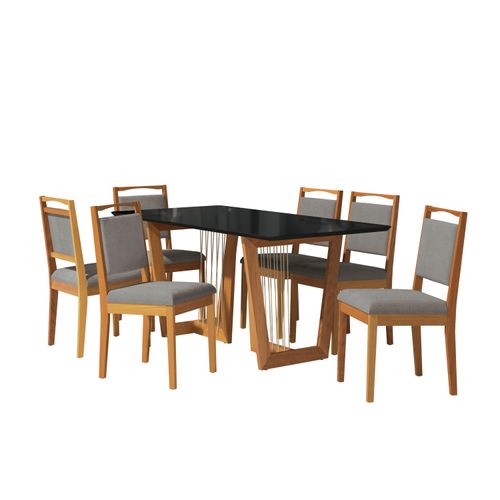 Conjunto Sala de Jantar Lina em Madeira Maciça 6 Cadeiras Boucle Cinza