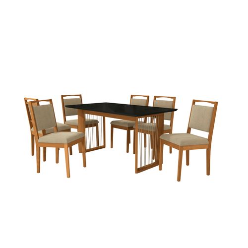 Conjunto Sala de Jantar Lina em Madeira Maciça 6 Cadeiras Boucle Bege