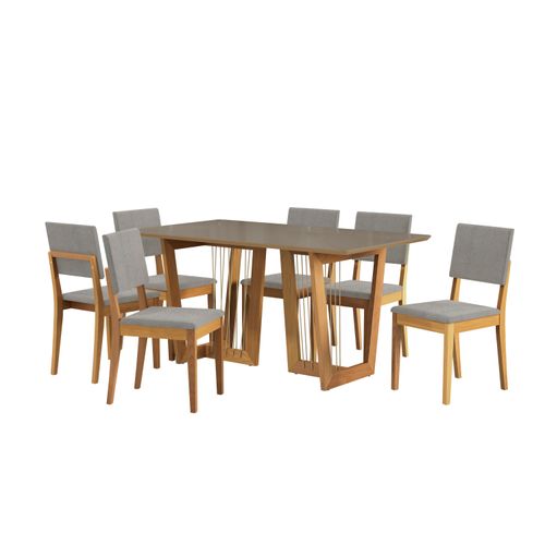 Conjunto Sala de Jantar Dora em Madeira Maciça 6 Cadeiras Boucle Cinza