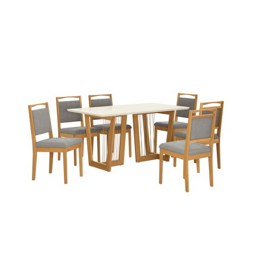 Conjunto Sala de Jantar Lina em Madeira Maciça 6 Cadeiras Boucle Cinza