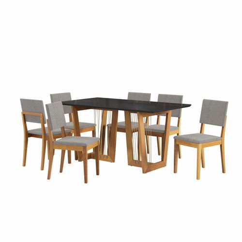 Conjunto Sala de Jantar Dora em Madeira Maciça 6 Cadeiras Boucle Cinza