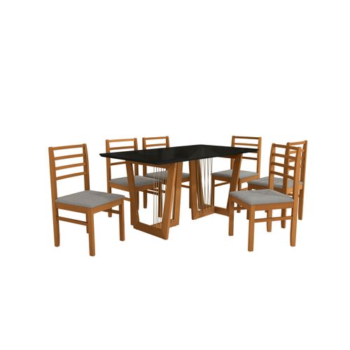 Conjunto Sala de Jantar Elisa em Madeira Maciça 6 Cadeiras Boucle Cinza