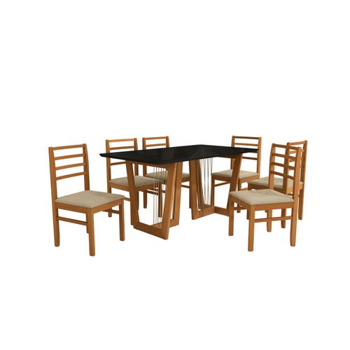 Conjunto Sala de Jantar Elisa em Madeira Maciça 6 Cadeiras Boucle Bege