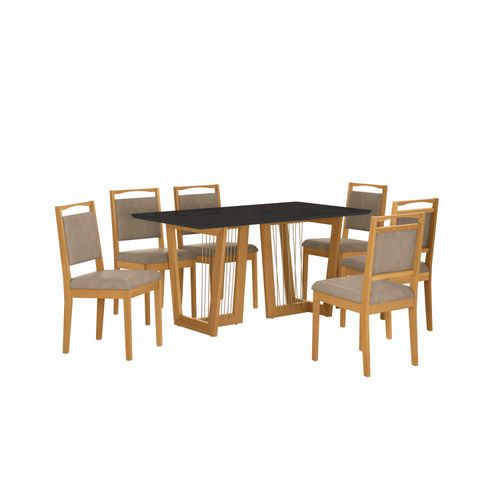 Conjunto Sala de Jantar Lina em Madeira Maciça 6 Cadeiras Boucle Bege