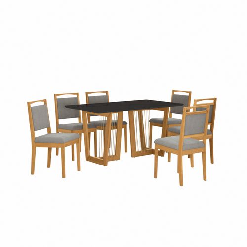 Conjunto Sala de Jantar Lina em Madeira Maciça 6 Cadeiras Boucle Cinza