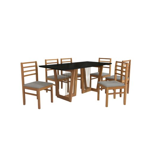 Conjunto Sala de Jantar Elisa em Madeira Maciça 6 Cadeiras Boucle Cinza
