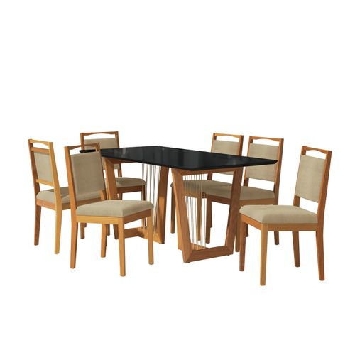 Conjunto Sala de Jantar Lina em Madeira Maciça 6 Cadeiras Boucle Bege