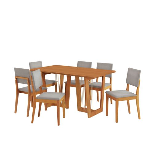 Conjunto Sala de Jantar Dora em Madeira Maciça 6 Cadeiras Boucle Cinza