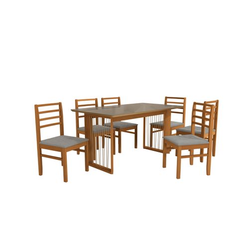 Conjunto Sala de Jantar Elisa em Madeira Maciça 6 Cadeiras Boucle Cinza