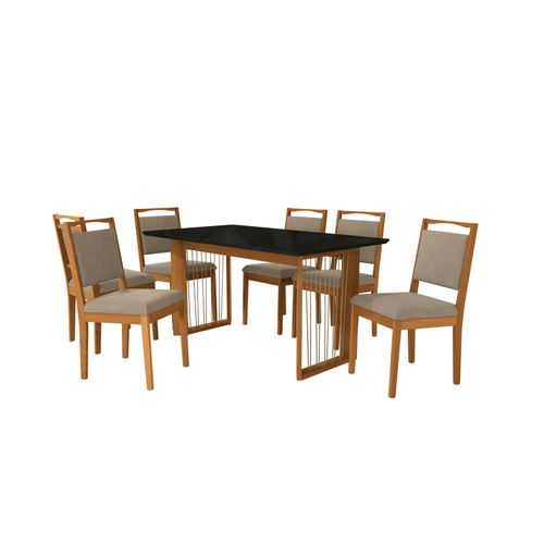 Conjunto Sala de Jantar Lina em Madeira Maciça 6 Cadeiras Linho Fendi