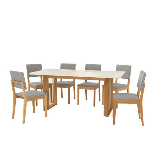 Conjunto Sala de Jantar Dora em Madeira Maciça 6 Cadeiras Boucle Cinza