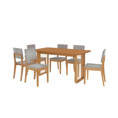 Conjunto Sala de Jantar Dora em Madeira Maciça 6 Cadeiras Boucle Cinza