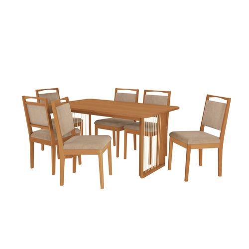 Conjunto Sala de Jantar Lina em Madeira Maciça 6 Cadeiras Linho Fendi