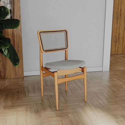 Cadeira em Madeira Maciça Kappesberg Stela Boucle Cinza (Tela Chumbo)