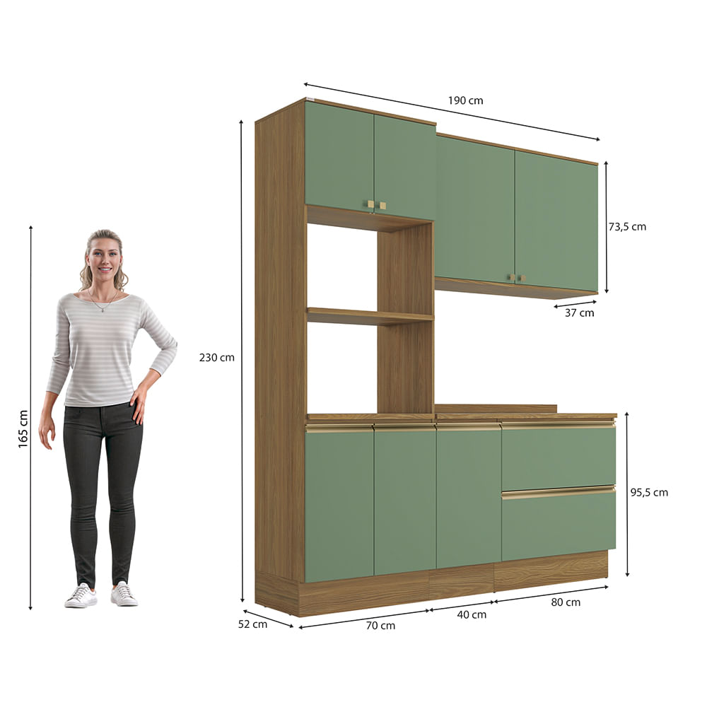 Armário de Cozinha Compacta Torre Quente 100% MDF 190cm Nogueira