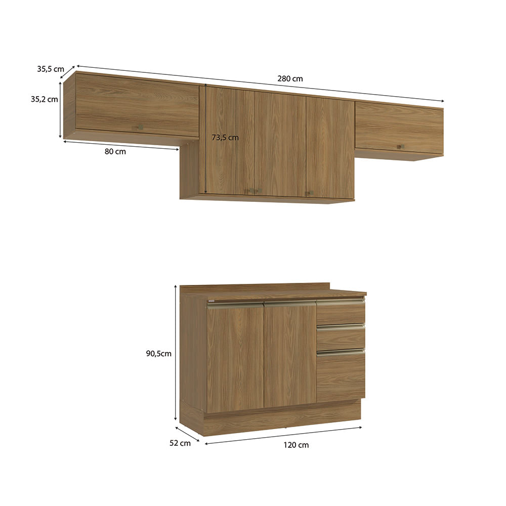 Armário de Cozinha Completa 100% MDF 280cm Nogueira Celeste Kappesberg ...