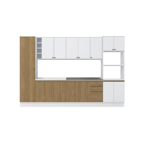 Cozinha Modulada Celeste Kappesberg 100% MDF Branco/Nogueira 9 Peças