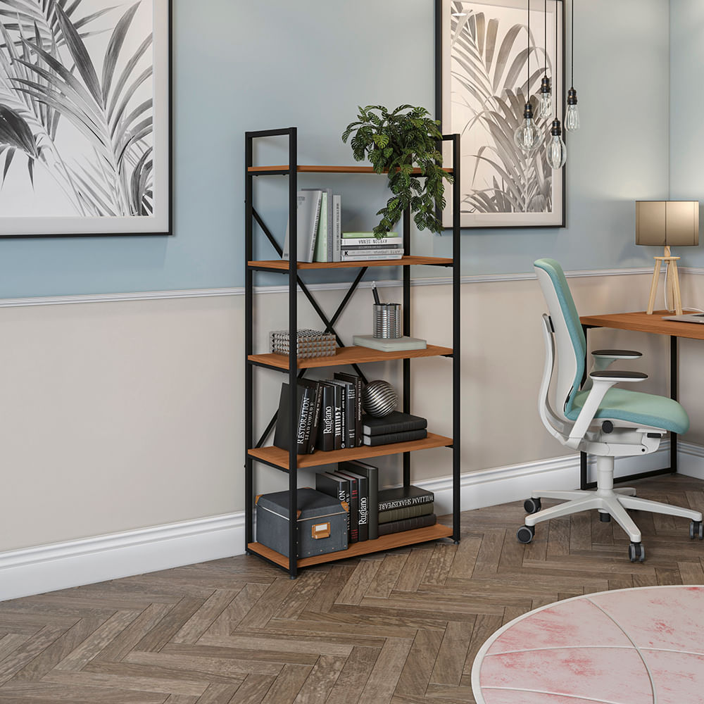 Estante Alta Kappesberg 5 Prateleiras Industrial Canela/Preto fosco 150cm x 72cm