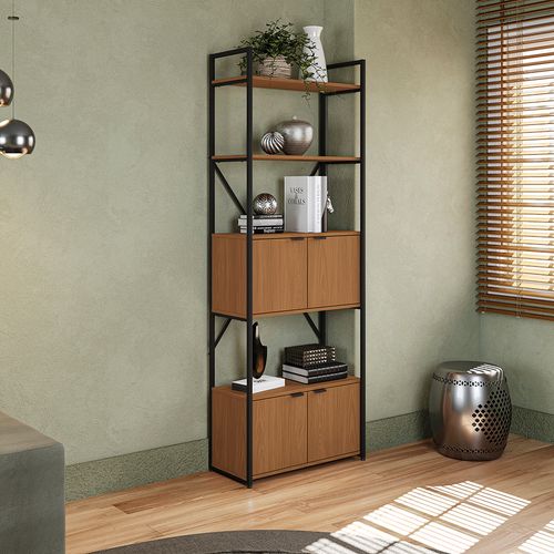 Estante Alta 4 Portas Kappesberg Canela/Preto fosco