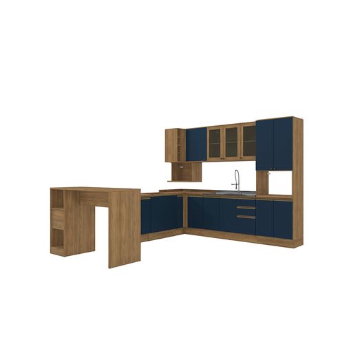 Cozinha de Canto Modulada Celeste Kappesberg 100% MDF Nogueira/Azul