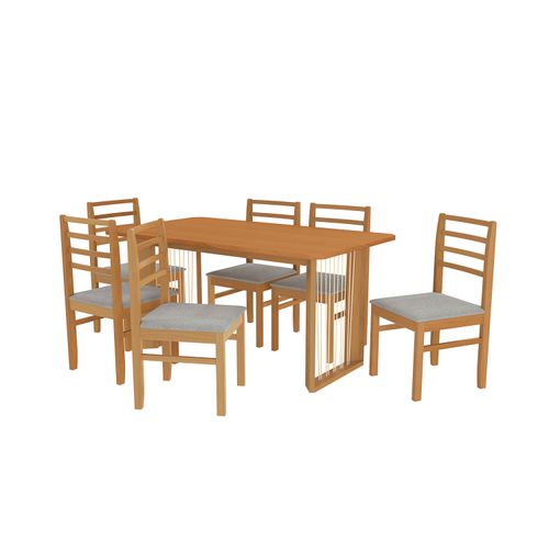 Conjunto Sala de Jantar Elisa em Madeira Maciça 6 Cadeiras Boucle Cinza