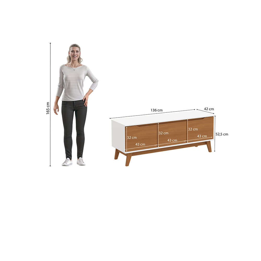 Rack Kappesberg 3 Portas Branco/Canela 136cm | FastStore PDP