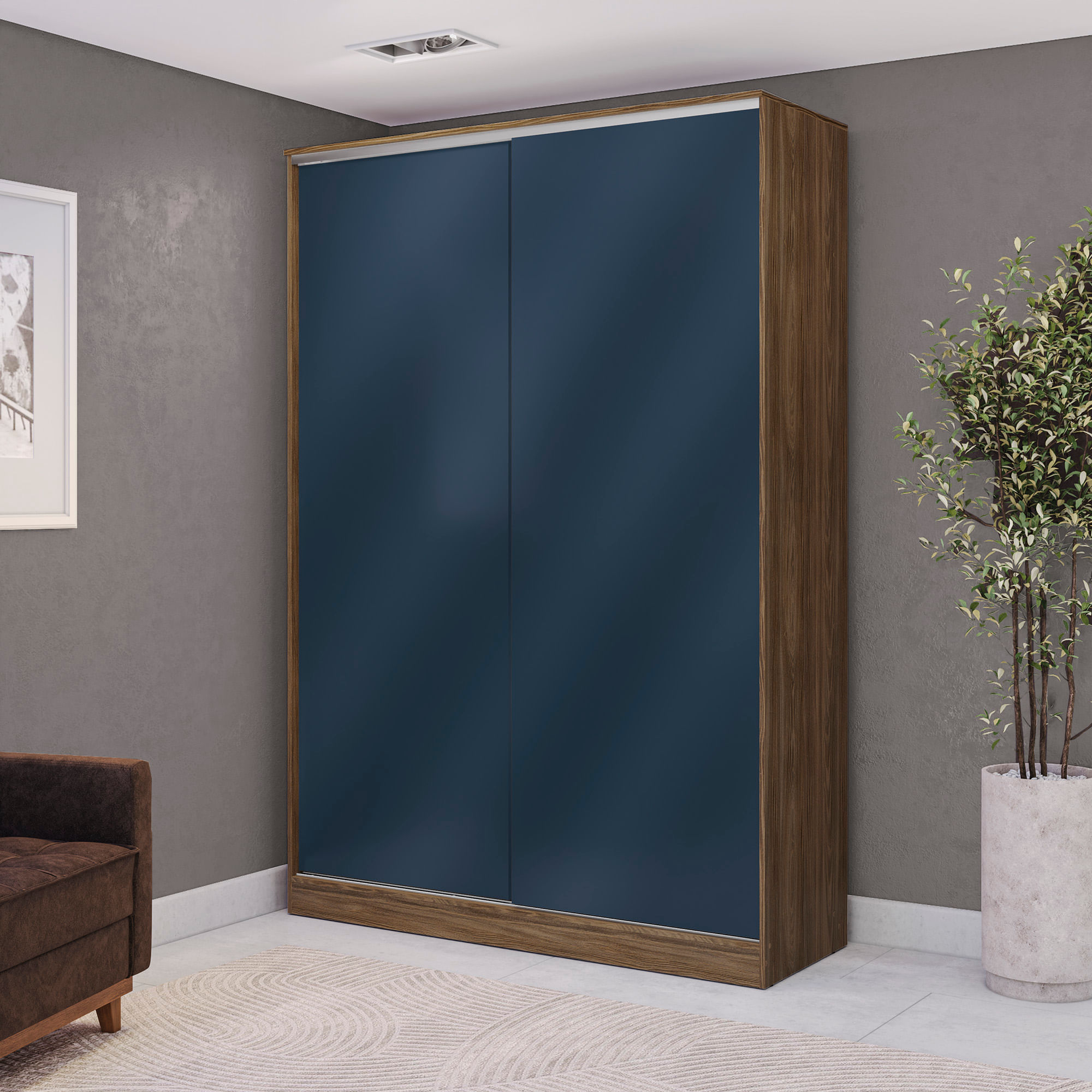 ②［ＩＤＥＥ］ＰＵＵＦbody　（Ｃｏｖｅｒ　ＮＡＶＹ） Guarda-Roupa 2 Portas de Correr 2 Gavetas Kappesberg Adapt