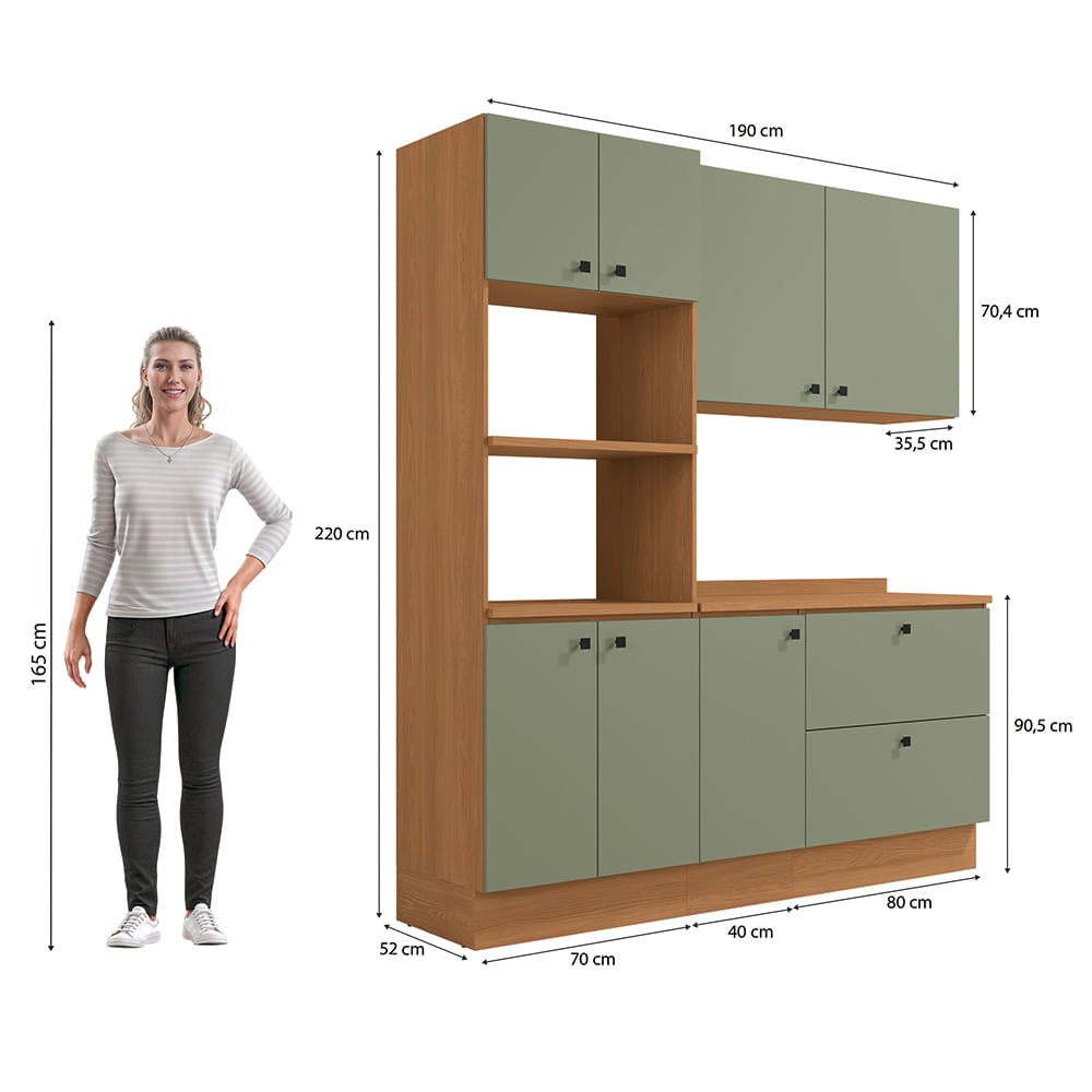 Armário de Cozinha Compacta Torre Quente 190cm Canela/Verde Frevo