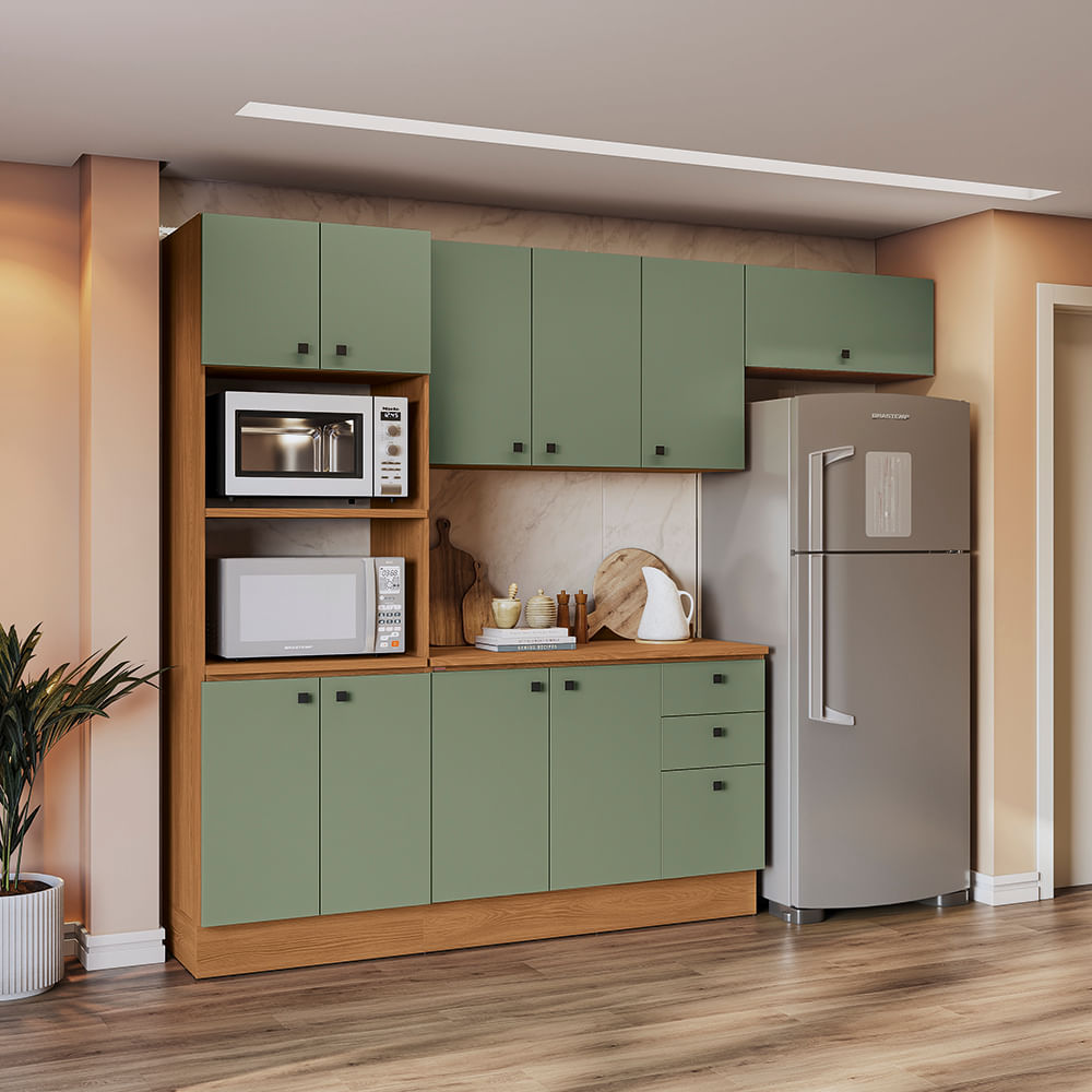 kape９２ Armário de Cozinha Completa 270cm Canela/Verde Frevo Pixel